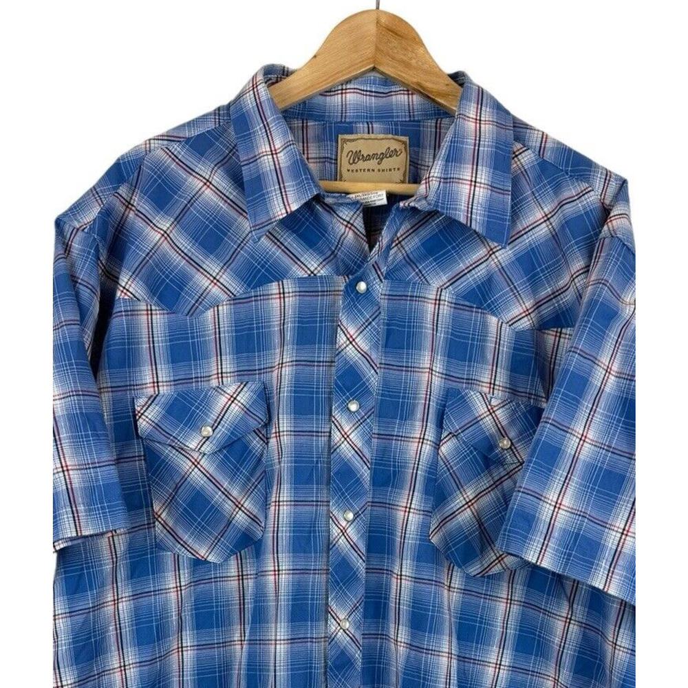 Wrangler Western Fashion Pearl Snap Shirt Men's 3XL BIG 3XB Blue Plaid - Picture 2 of 4
